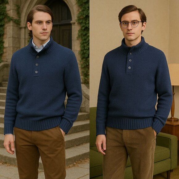 Men Blue Ribbed Sweater XL Cozy Grandpacore Fall Layering Dadcore Warm - Picture 5 of 11